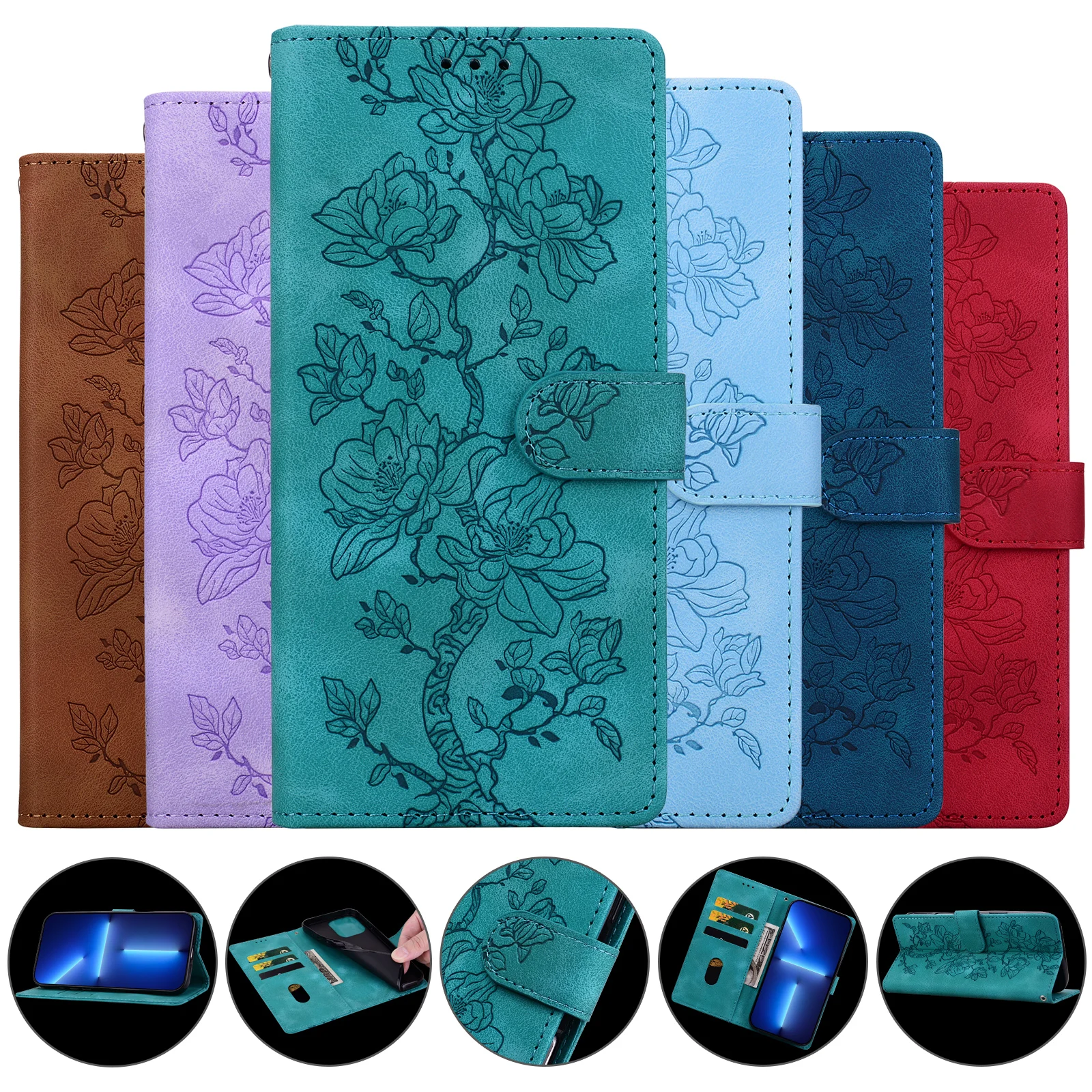Geprägte Magnetische Flip-Lederhülle Brieftaschen-Case für iPhone 18 17 17e 16e 16 15 14 Pro Max Plus Air