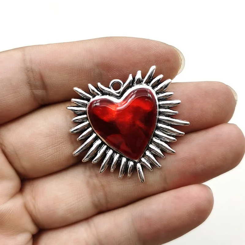 5PCS Retro Gothic Zinc Alloy Sacred Heart Drip Oil Pendant Angel Love DIY Earrings Necklace Accessories ef4973