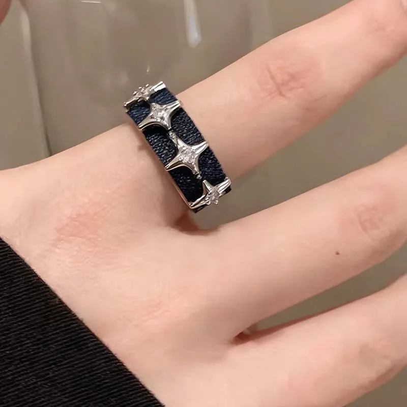 

Denim Four Pointed Star Open Ring for Women Niche Design Adjustable Index Finger Ring Fashion Personality Daily Jewelry