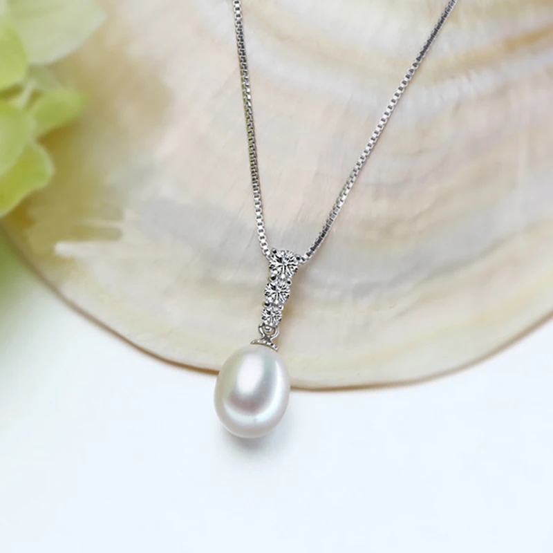 White Natural Freshwater Pearl Pendant Necklace For Women 925 Sterling Silver Real Pearl Pendant Mother Present