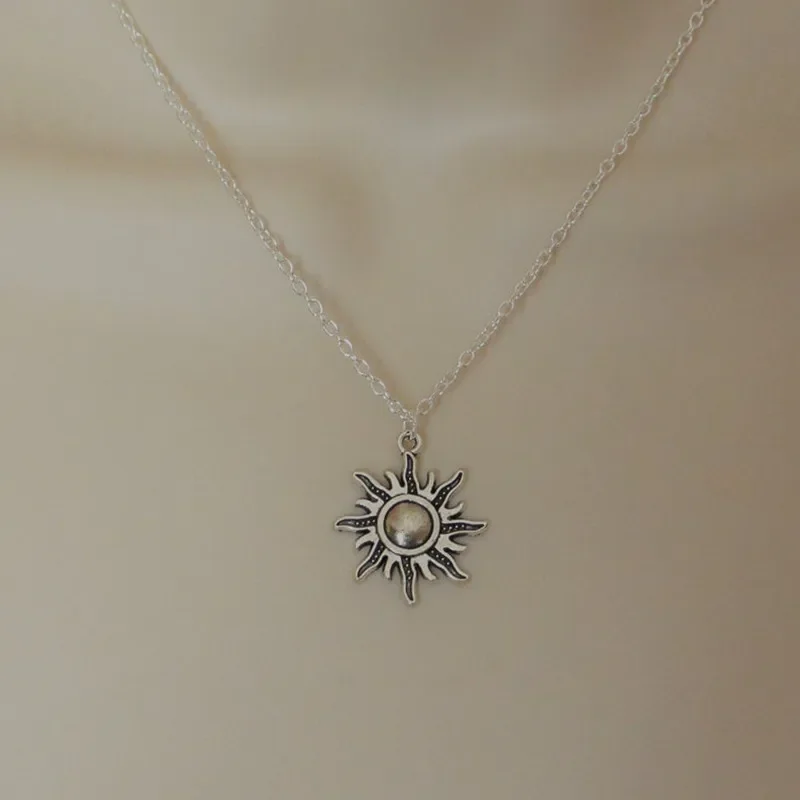 New Silver Color Sun And Moon Necklaces Chain Pair Of Celestial Best Friends Gift For Friend Long Necklaces Pendants Men Women