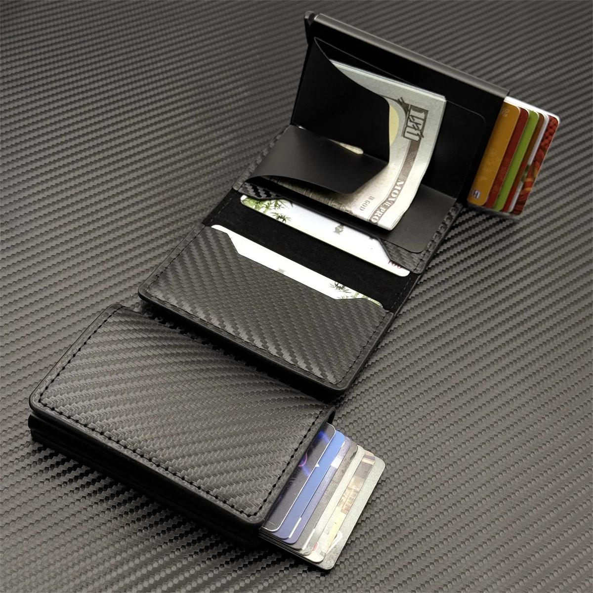 Carbon Fiber Pattern Card Bag Anti-Theft Brush Men's Wallet Rfid Wallet Ultra-Thin Multi Slot Card Box