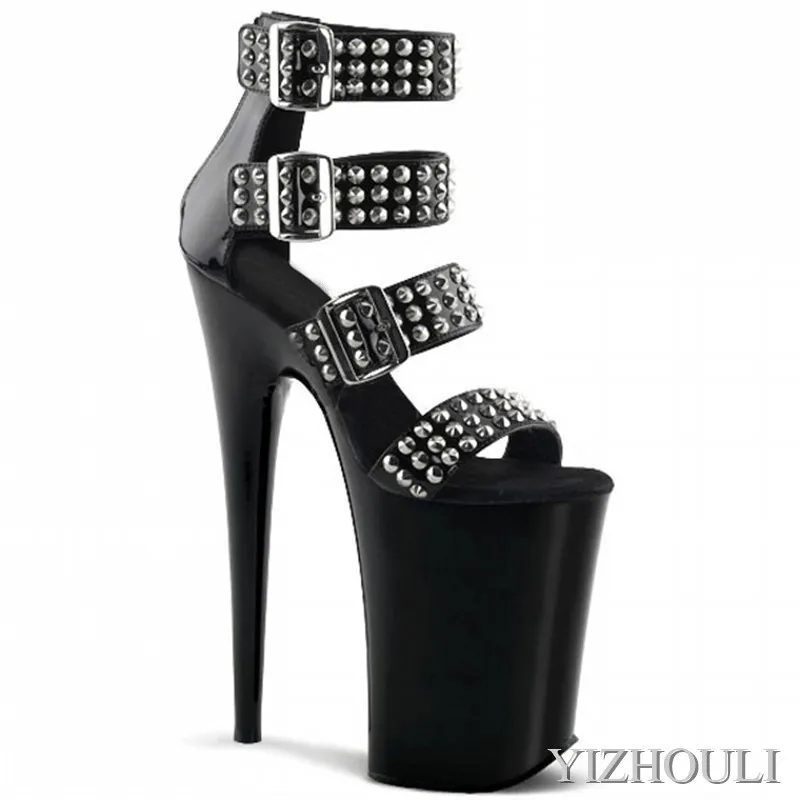 

23 cm high heels, summer women rivet vamp, high heel sexy model pole dance show 9 inch dance shoes