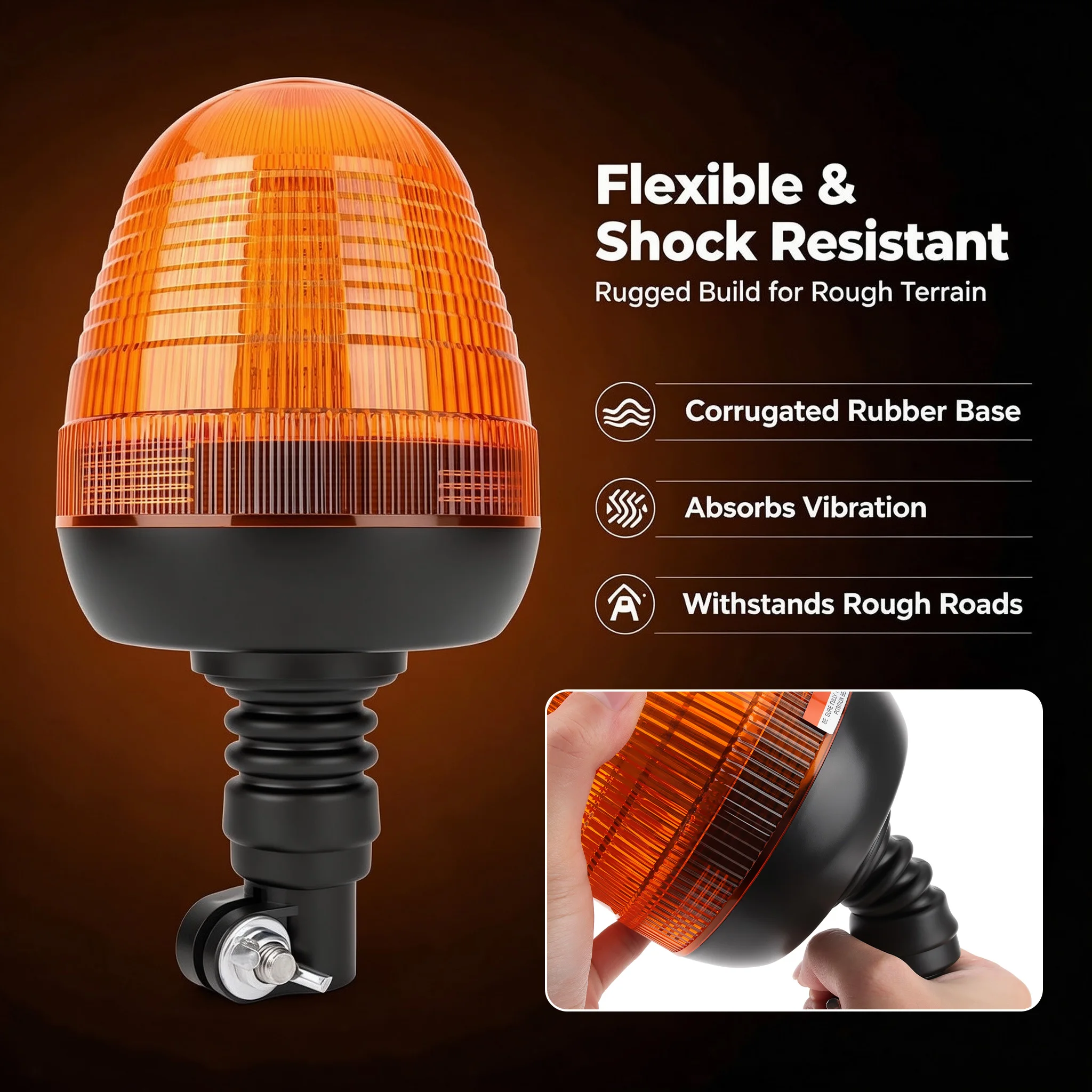 12V 24V Amber LED Beacon Lamp Hazard Warning Signal Light Rotating Flashing 3 Lighting Modes Waterproof for Truck Car Tractor