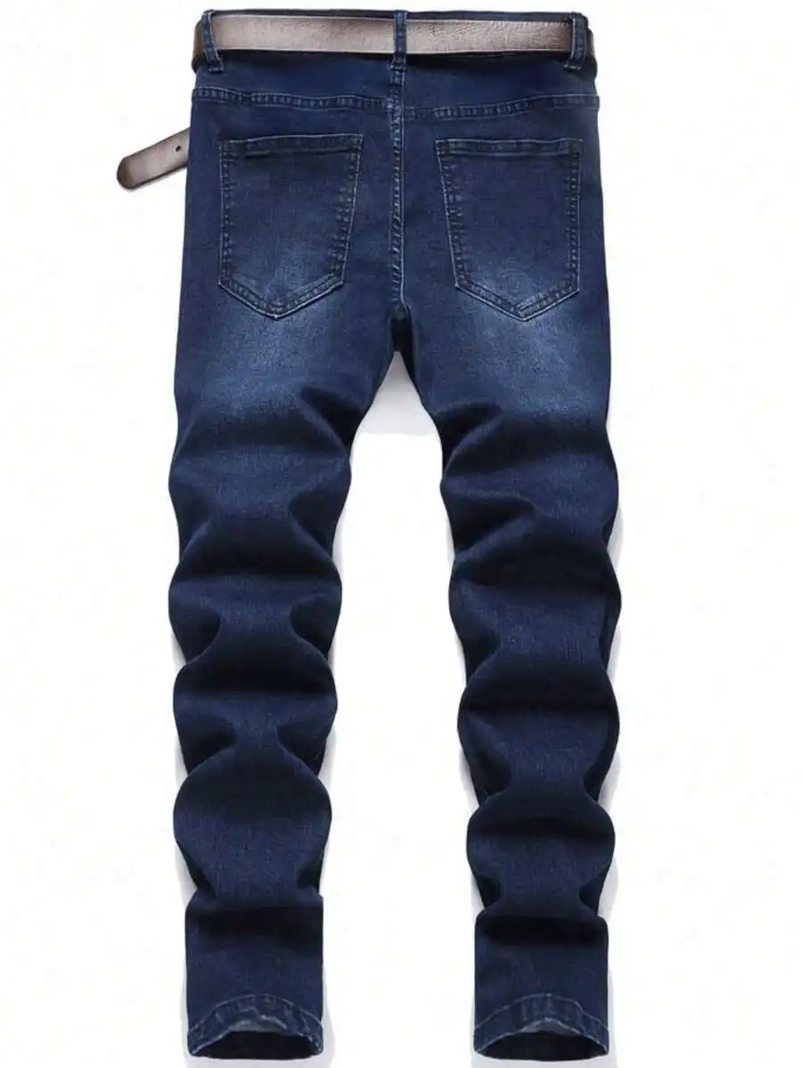 Mens Loose Fit Blue Denim Jeans Straight Cut Casual Outdoor Business Wear