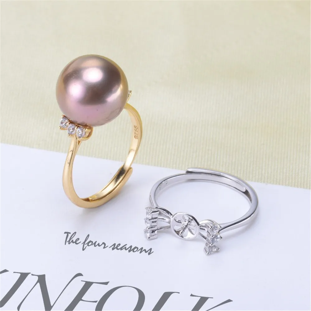 

DIY Pearl Ring Accessories S925 Sterling Silver Pearl Ring Empty Hold Fashion Female Ring Drag Fit 10-13mm Round Beads Z075