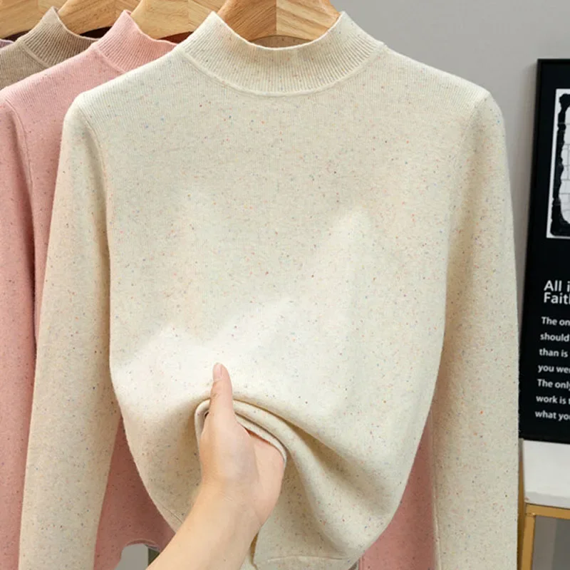 

Sueter Feminino Knitted Sweater Women Pullovers New Slim Long Sleeve Mock Neck Knit Sweater Pullover Women Tops Sweaters Q2041