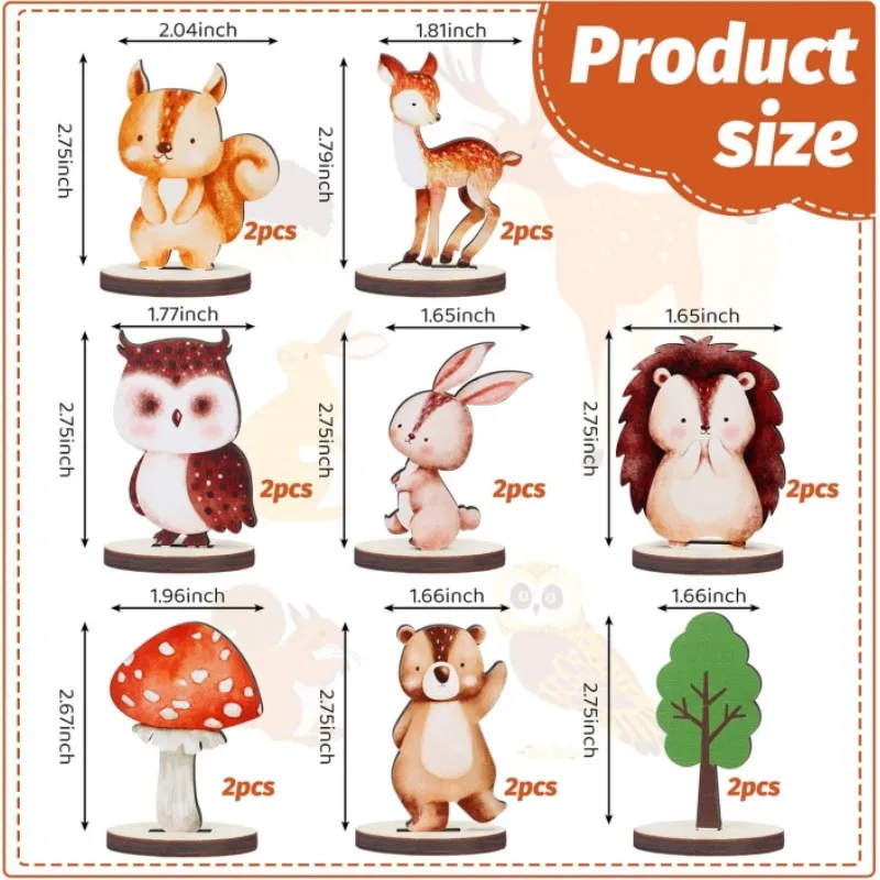 16 Pcs Woodland Animals Wood Table Centerpieces Forest Animals Cutout Shapes Creatures Table Topper for Baby Shower Decorations