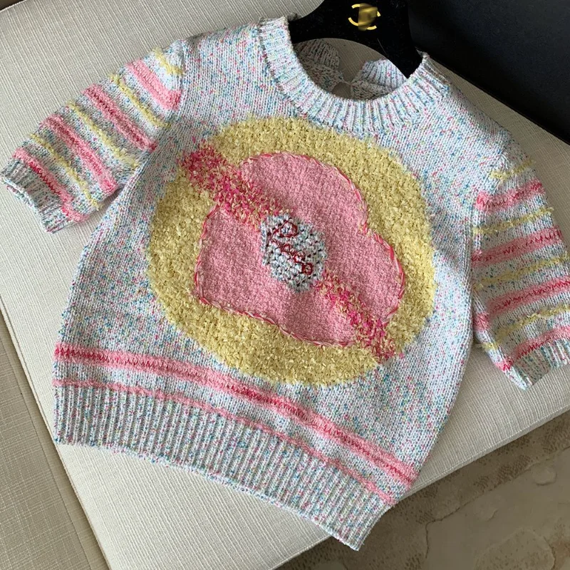 

Contrast Color Point Love Knitted Short-sleeved Women's Niche Loose Autumn New Fashion Top