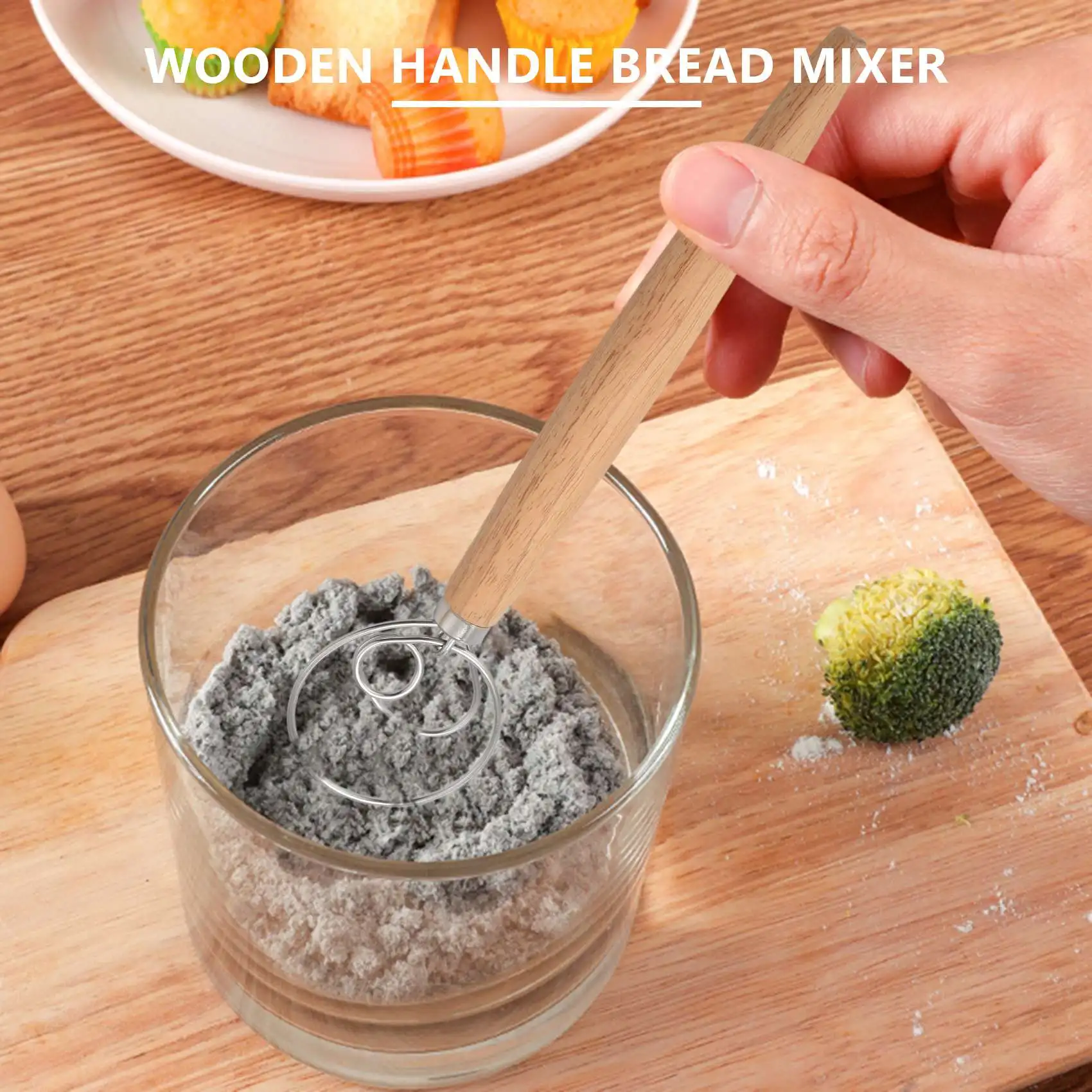 A67P-Danish Dough Whisk Hand Mixer,2Pcs Stainless Steel Dough Mixer With 2 Dough Scrapers For Pizza Dough,Sourdough Bread,Etc