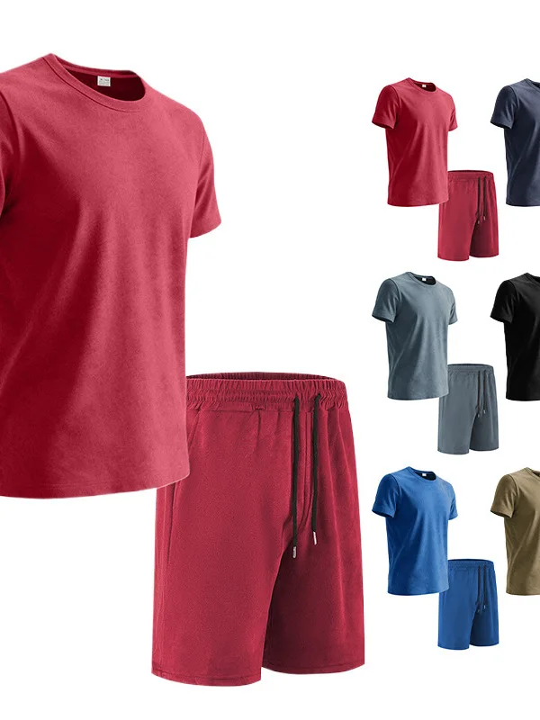 

Color Short Sleeve T-Shirt And Shorts Set Home Leisure Suit Polyester Fiber Short Sleeve Home Comfort Wear Set