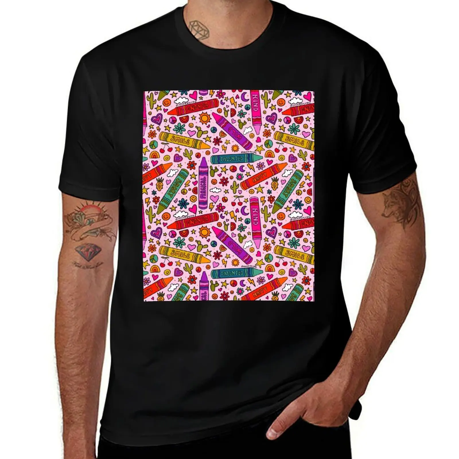 Crayon Print T-Shirt Basic Daily Outfit Short Sleeve Tee T-Shirt