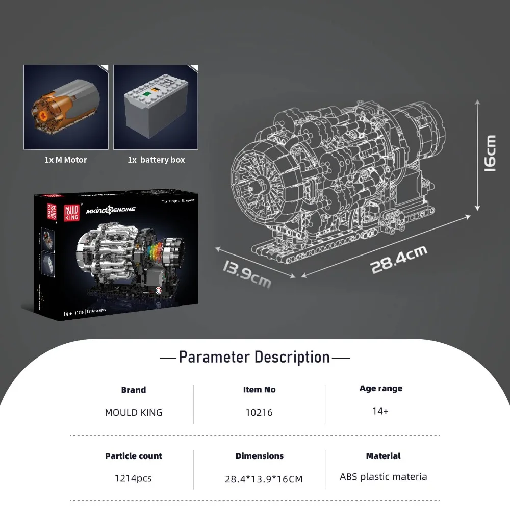 Mould King 10216 Kit di costruzione motore turbojet Modello di motore per auto motorizzato STEM Giocattolo educativo per bambini Adulti Regalo di Natale