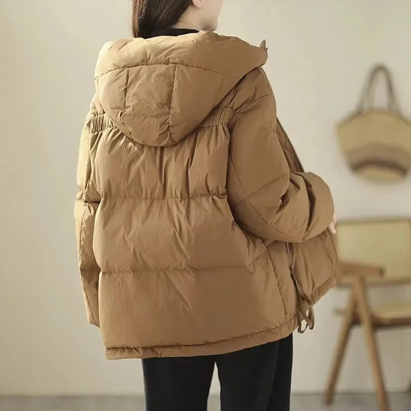 2024 Korean Female Fashion Short Down Cotton Jacket  Women Hooded Cotton Padded Coat Winter Ladies Large Size Parkas Outwear 3XL