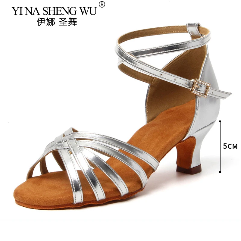 ラテンダンスシューズ 大人女性用 プロフェッショナルスタンダード 社交ダンスシューズ サルサタンゴパーティー ジャズダンスシューズ シルバー 5cm