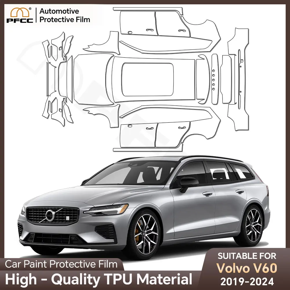 

PPF ТПУ для Volvo V60 2019 2020 2021 2022 2023 2024 Предварительно вырезанная защитная пленка для краски, прозрачный бюстгальтер из ТПУ, прозрачный комплект аксессуаров