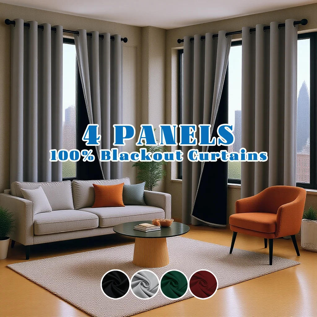 4 Panels Thermal Insulated Blackout Grommet Curtains Noise Reduction Privacy Drapes for Living Room Bedroom Balcony Xmas Decor