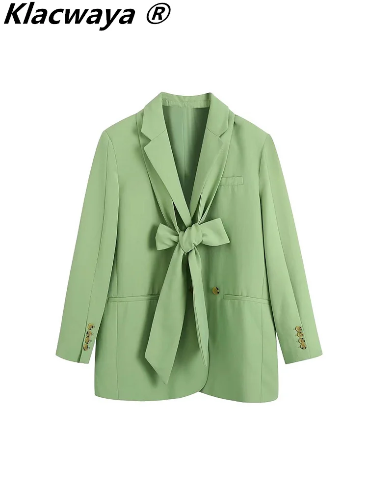 Klacwaya giacca da donna giacca da donna cappotto primavera 2022 verde Office Lady Blazer doppiopetto abbigliamento donna cappotti Casual