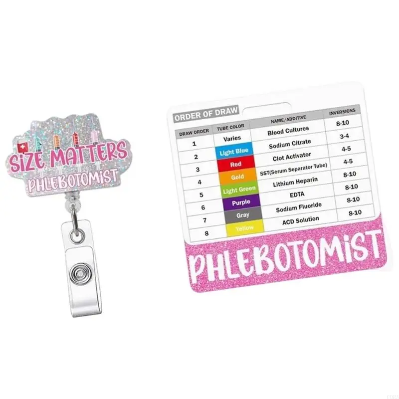 CORA Retractable Phlebotomy Pull-Cord Card Clip with Order of Draw Card, Clip and Strap for Nurses and Lab Staff