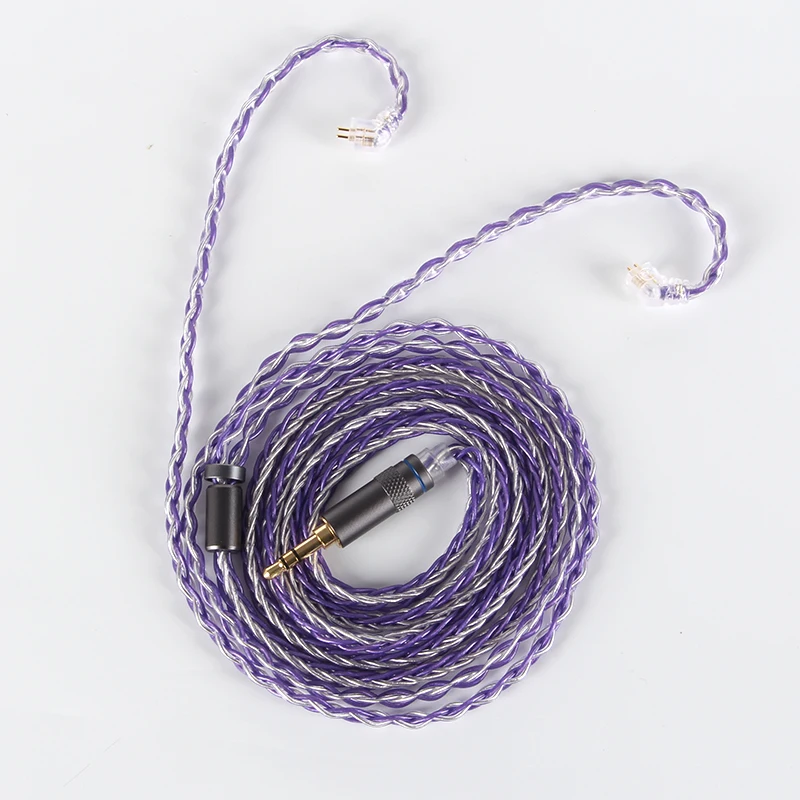 XINHS 8 Strand Single Crystal Copper Plated Silver Headphone Cable Silver Purple IEM Cable Suitable for River TINHiFi C2