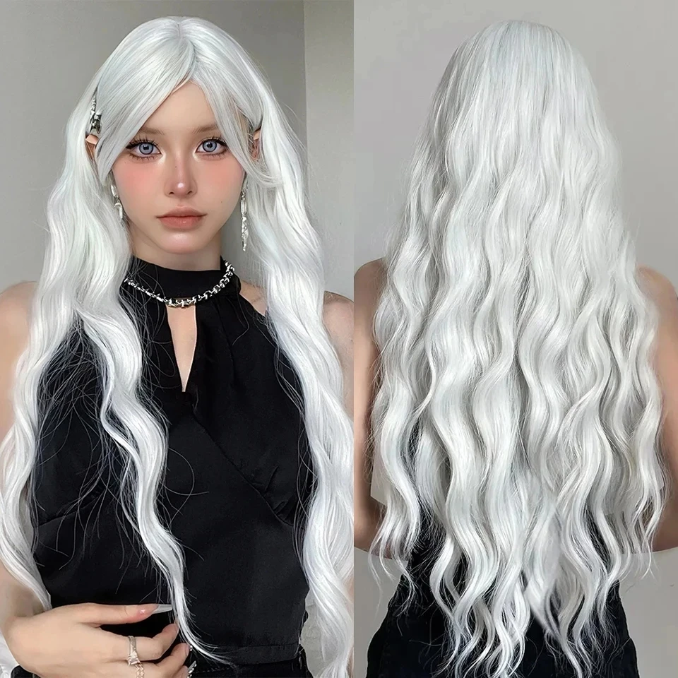 OLACARE Synthetic Ombre Blonde Brown Pink Wig Long Wavy Wigs with Bangs Daily Cosplay Party Use Heat Resistant Fiber for Women - view 5