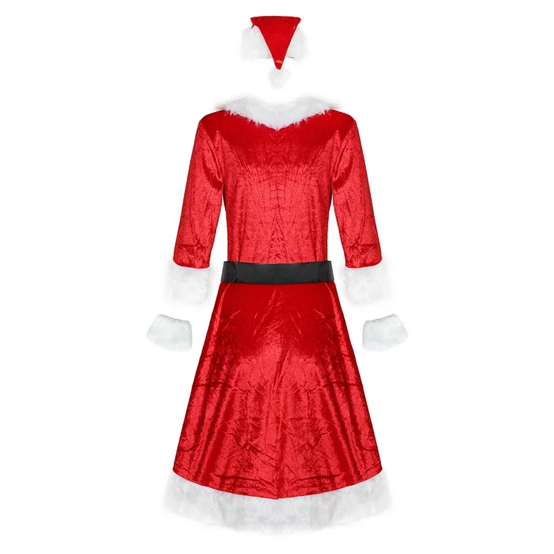 Natal de luxo festa sra. noel traje de natal papai noel cosplay desempenho traje natal ano novo feminino vestido vermelho