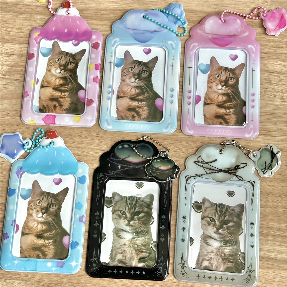 Funda bonita con forma de corazón para tarjeta de fotos, funda protectora para fotos de Idol, soporte para sesión fotográfica, llavero de exhibición, colgante, papelería, novedad