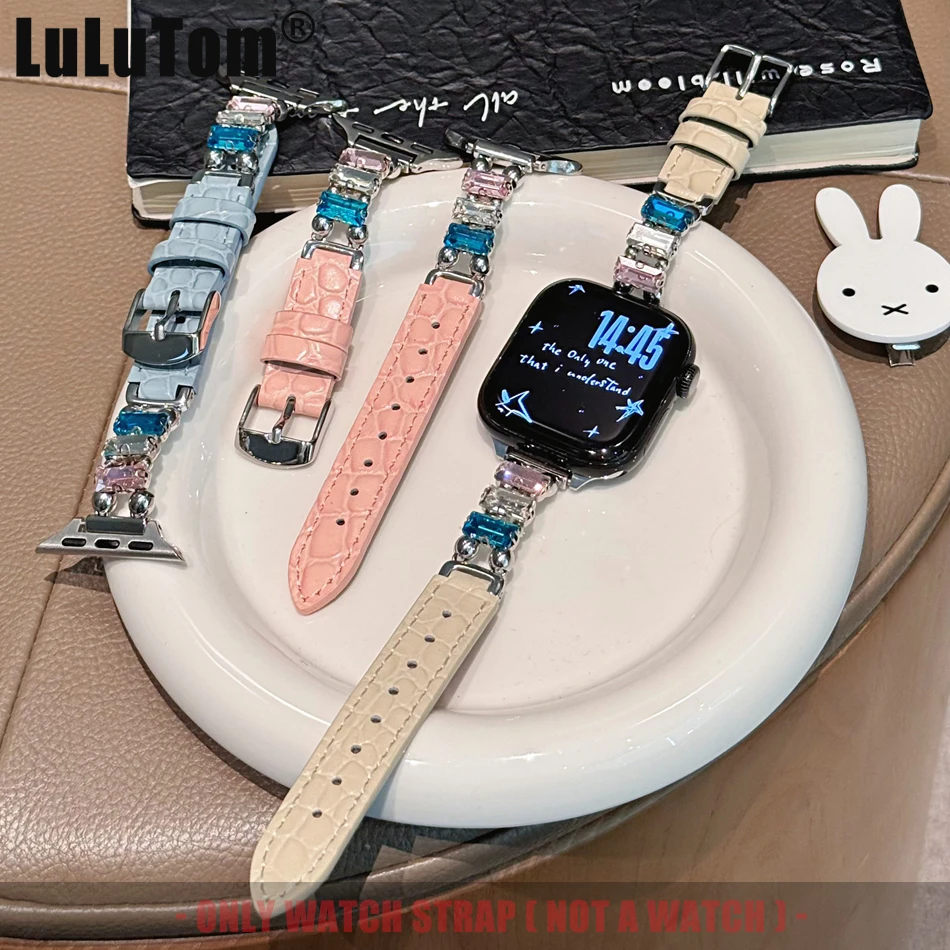 

Красочный цирконовый ремешок Lucky для Apple Watch Series 11, 10, 9, 8, 7, 6 SE 5 4 3 UItra iWatch 49/46/45/44/42/41/40/38 мм Изысканный ремешок