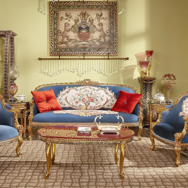 Italian neoclassical French mahogany carving sticker retro red coffee table furniture
