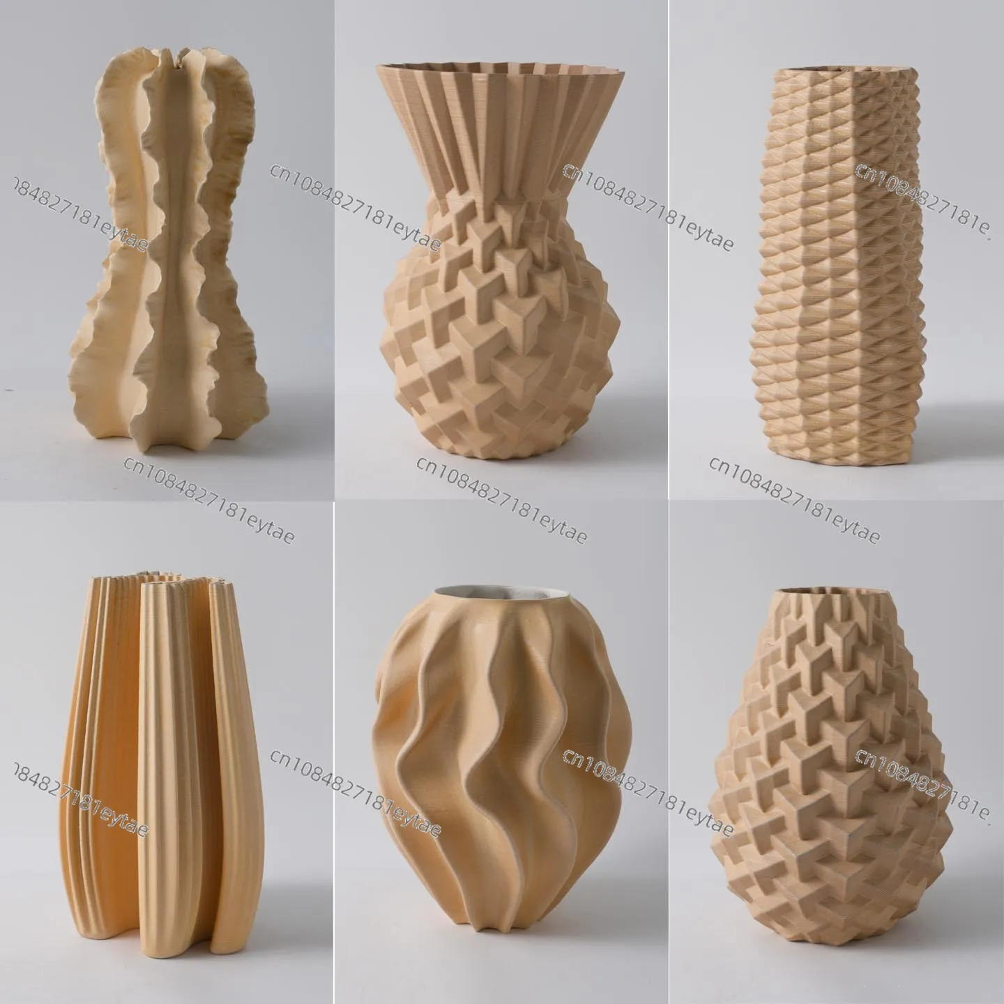 Modern Minimalist Khaki 3D Printed Ceramic Woven Diamond Vase for Showroom Hotel Flower Decor