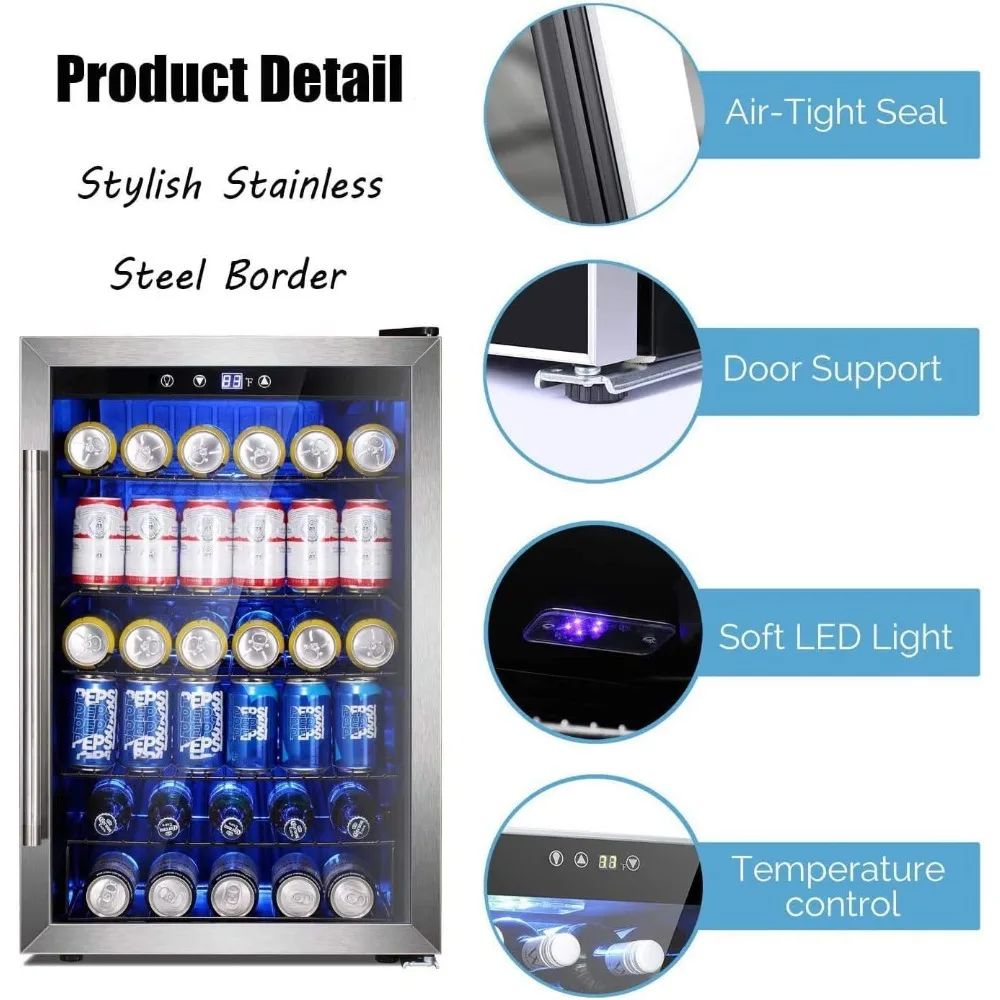 

Beverage Refrigerator Cooler – 145-Can Mini Fridge with Glass Door, Small Drink Dispenser for Soda, Beer & Wine | Perfect