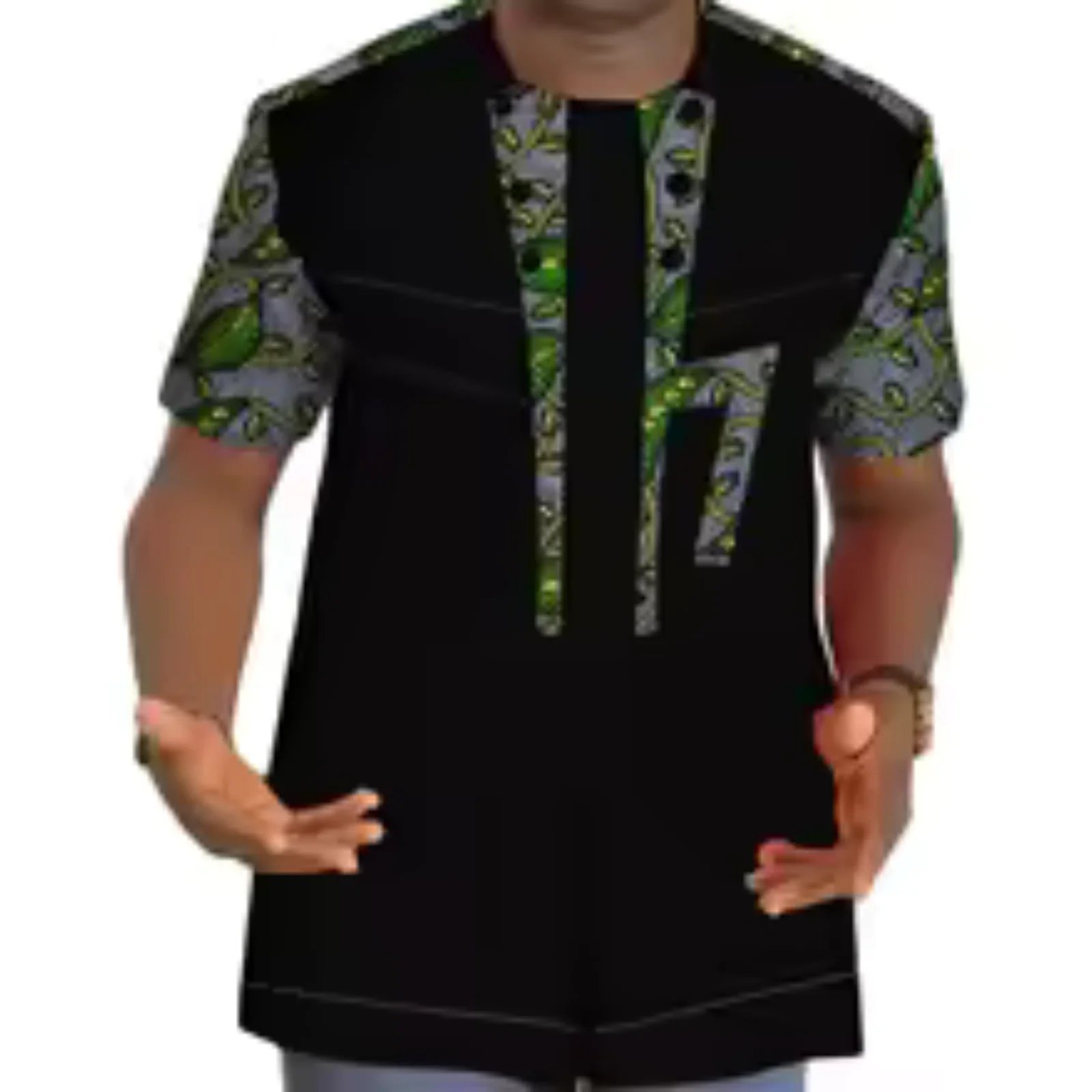 

Summer Spring Plus Size Dashiki Shirt Cotton Men's African Clothing Short Sleeve Bazin Riche