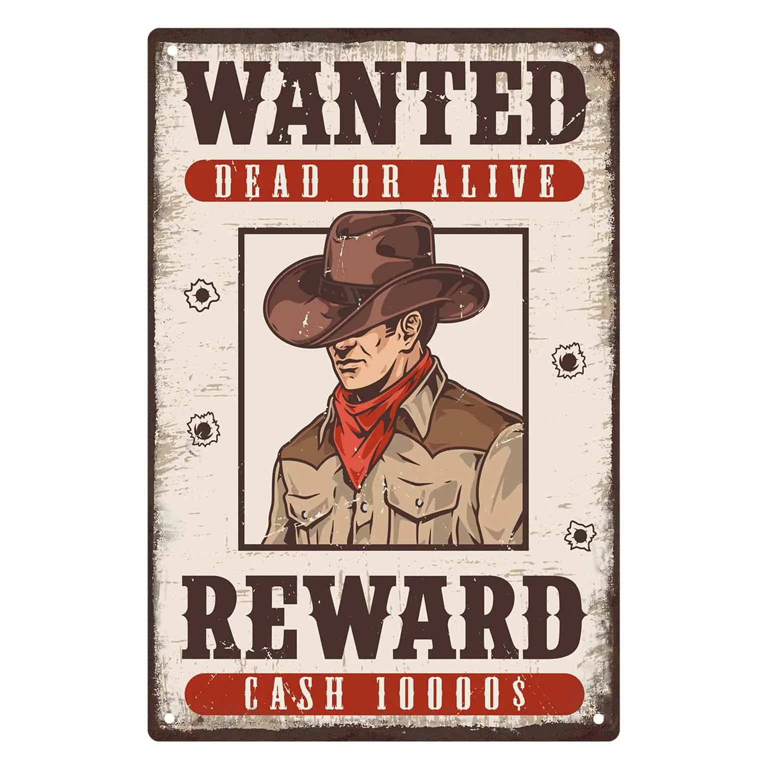 Panneau mural en métal vintage 2D plat, 1 pièce, motif « Wanted Dead or Alive Reward Cash », décoration pour la maison, le café, le garage, la chambre et le jardin