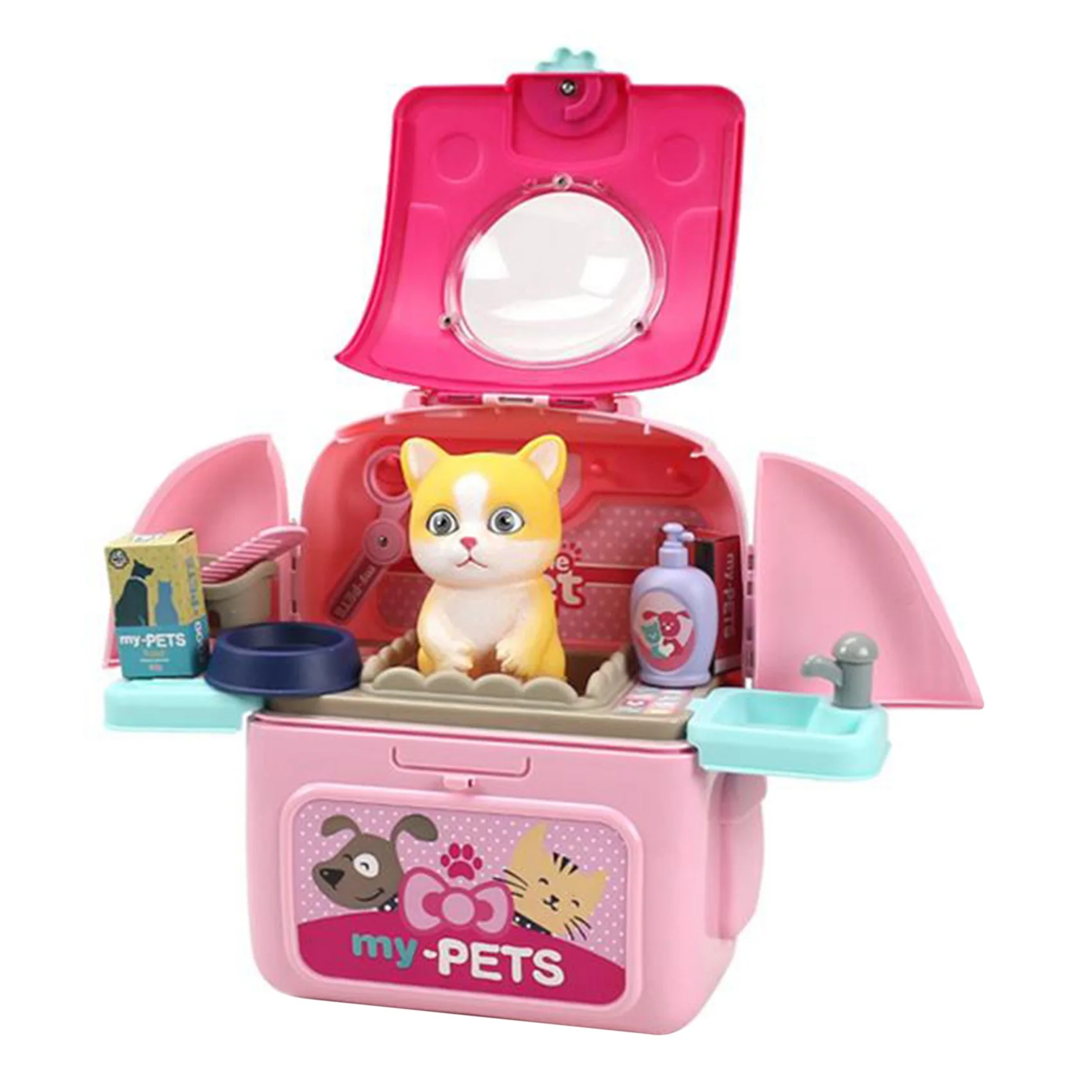 

KKZ-Животные, мультяшные игрушки для домашних животных, реалистичный рюкзак для ветеринаров, игрушка для ролевых игр, ветеринарный комплект, игровой набор для ухода за кошками и собаками-котенок