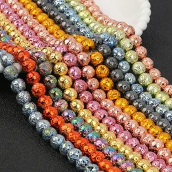 Silver Rose Gold Plated Natural Lava Stone Hematite 4/6/8/10/12MM Round Loose Beads For Jewelry Making Diy Bracelets Earrings