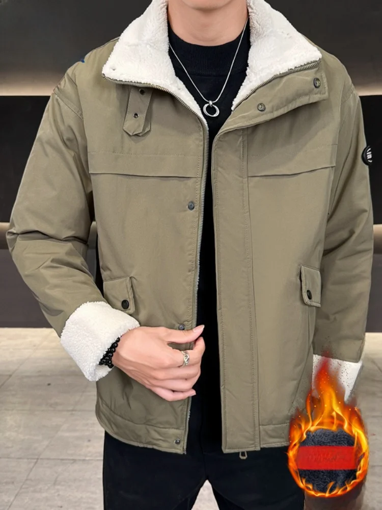 

Paul Men's Winter Cotton Jaet Casual Sports Thiened Lamb Velvet Warmth Cotton Coat Haome Outerwear for Middle-Aged And...