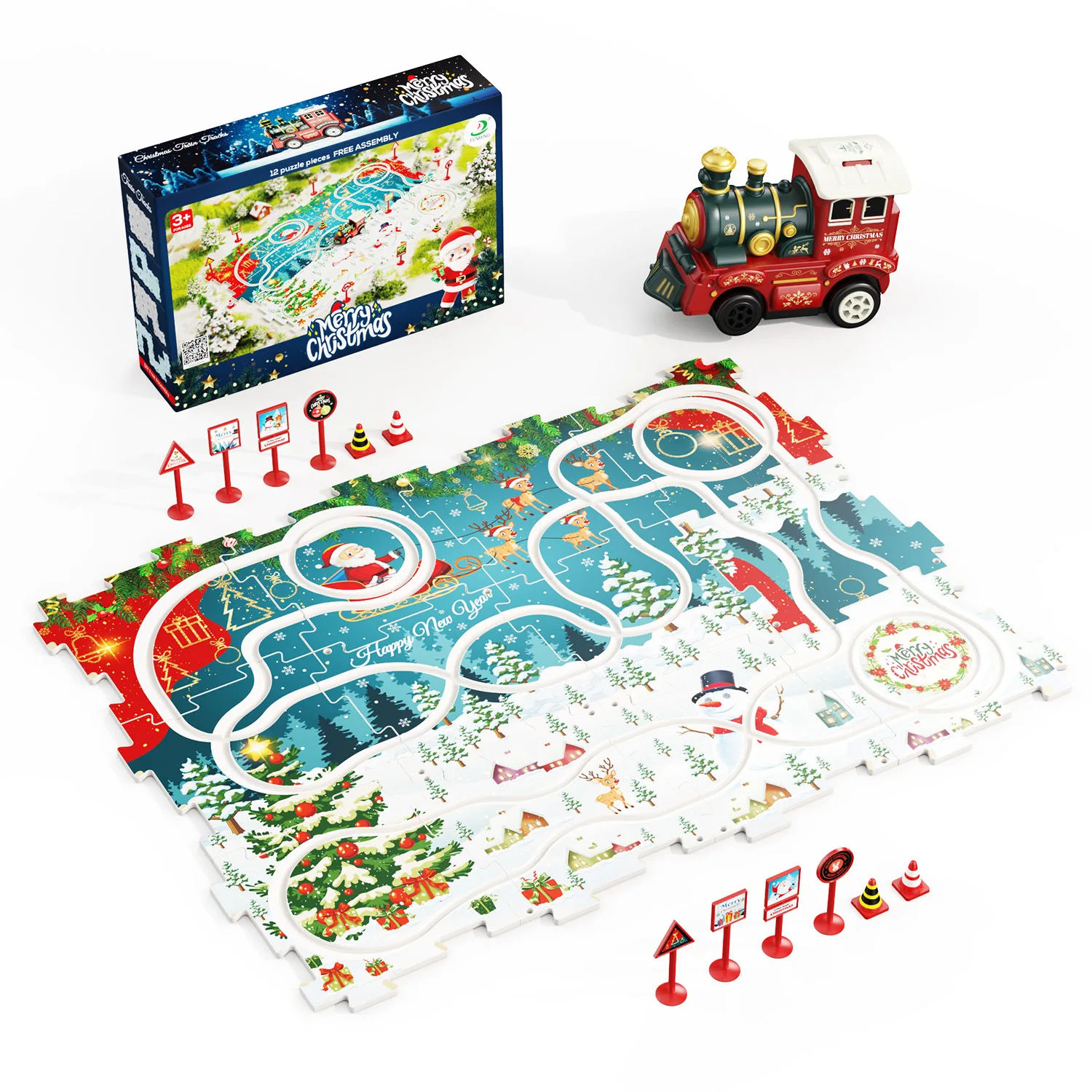 Christmas Puzzle Rail Car Assembled Rail Train DIY Assembly Toys Children Creative Toys Fun Christmas Gifts