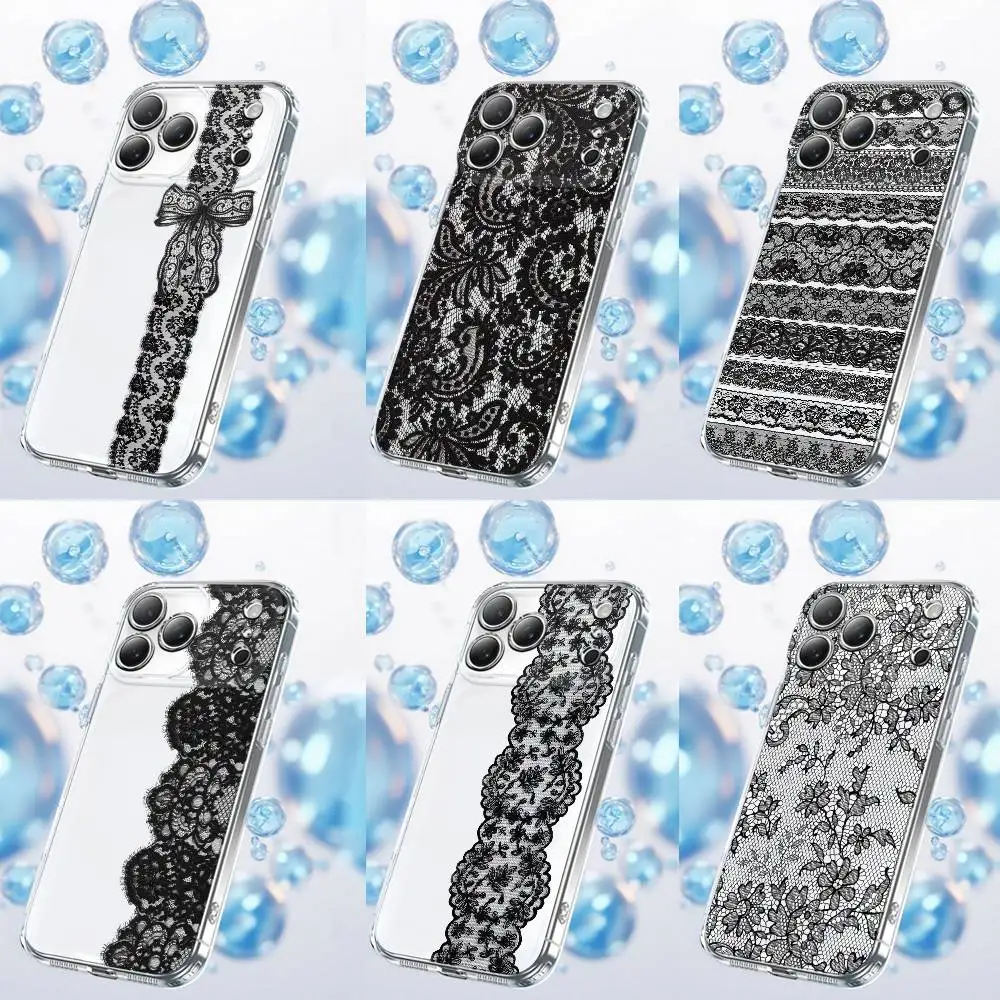 

Модный розовый, черный чехол для телефона с кружевным принтом для iPhone 17,16,15,14,13,12,11 Plus, Pro, Max, Plus, E, SE4, Air, Mini Transparent