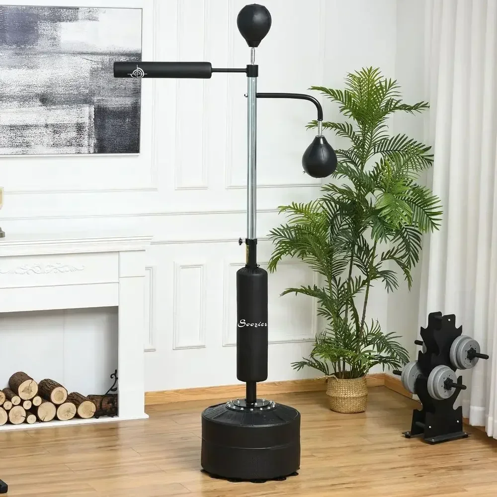 All-in-One Adult Boxing Training Station with 2 Speed Bags, 360° Swivel Bar, and Adjustable Height