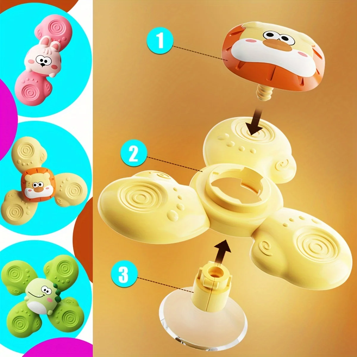 3 uds juguetes giratorios con ventosa, juguetes giratorios de succión para bebés, juguetes de succión de ventana para bebé, bandeja para silla alta, mesa de baño de aire