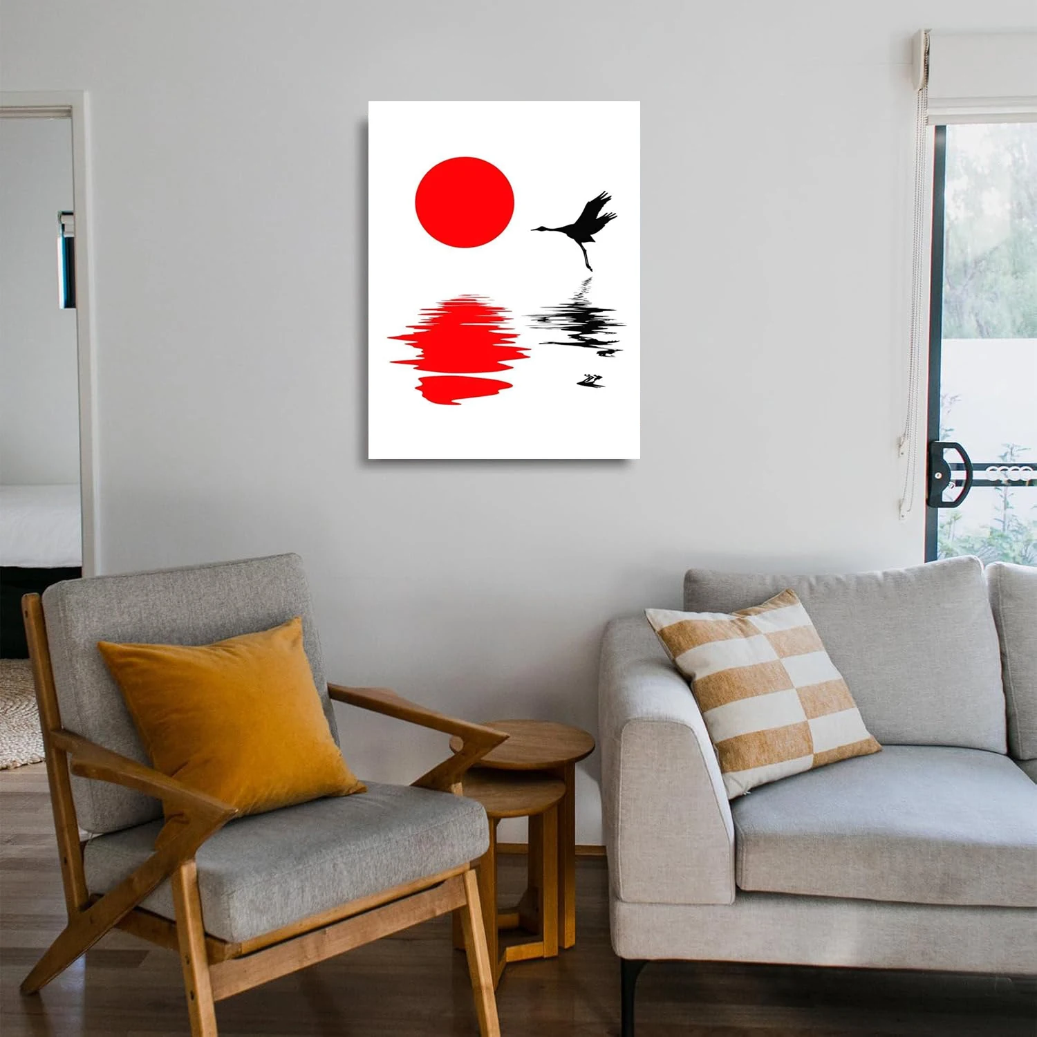 Japanese Style Sunset Silhouette Poster Red-Crowned Crane Wall Art Prints Canvas Landscape Painting Living Room Office Decor