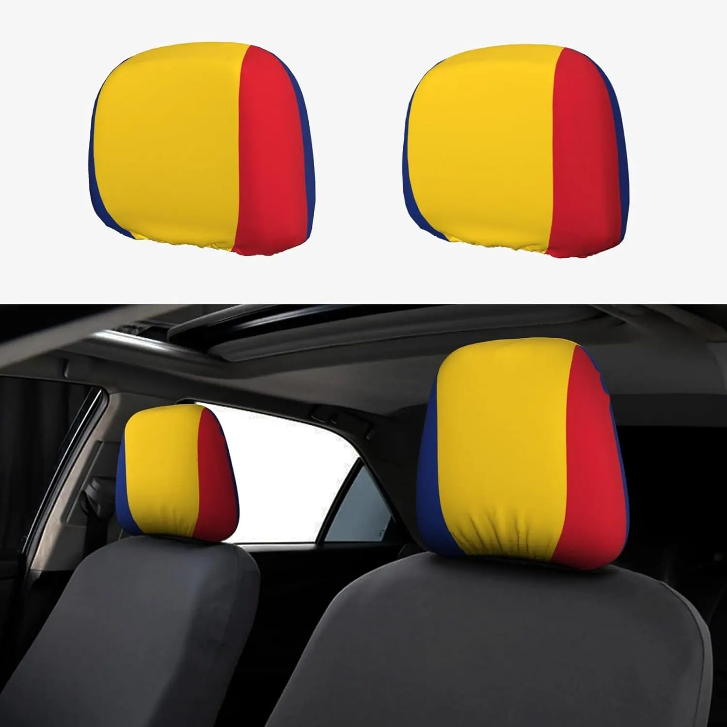 Romania Flag Print Car Headrest Covers 2 Pack Patriotic Seat Headrest Protectors Universal Fit for Most Cars Soft Auto