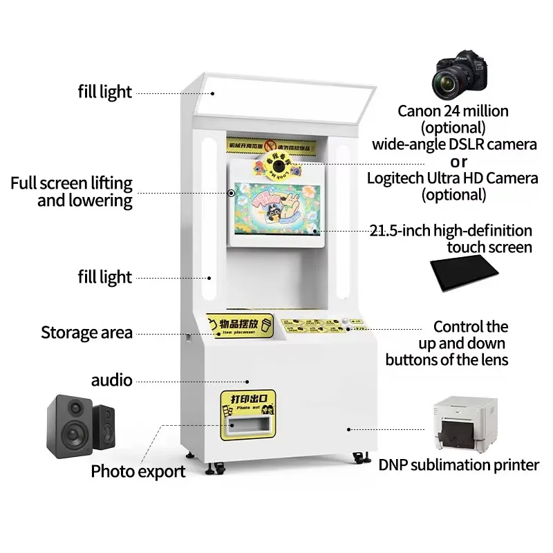 Customization Photo Booth Camera Digital Instant Print Photo Booth Coin Operated iPad 21.5-inch Touch Screen Outdoor Street Tent