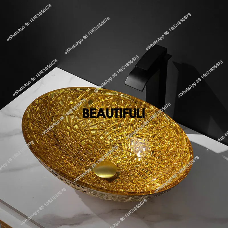 

Настольная раковина из закаленного стекла с гальваническим покрытием золотого цвета, овальная раковина из треснутого серебряного цвета, умывальник в хрустальном стиле