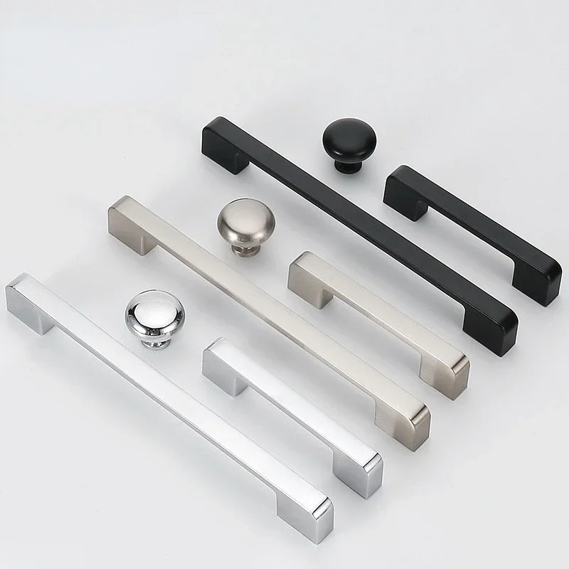 96 128 192 224 320mm Modern Simple Bright Chrome Black Stain Nickel Kitchen Cabinet Wardrobe Drawer Handle Knob Shiny Silver