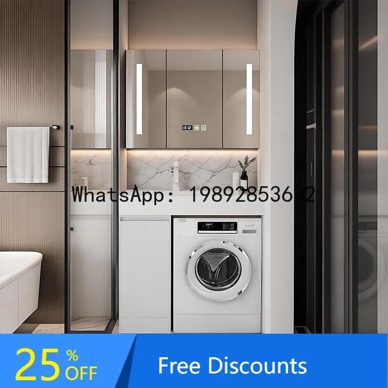 Z6 Bathroom Countertop Basin Washing Machine Cabinet Integrated Stone Basin Washstand Sink Cabinet Set