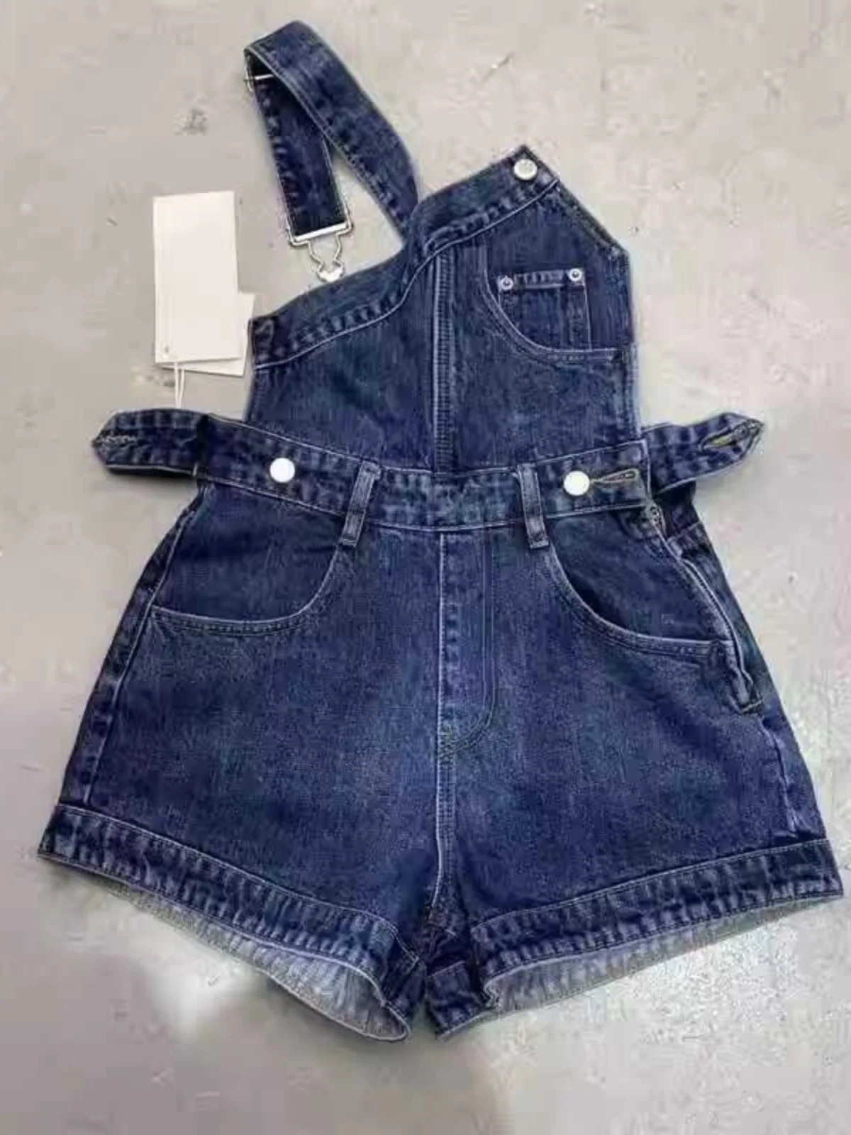 

Summer New Women's High Waist Wide Leg Denim Overalls Irregular Loose Fit ort Pants Anti-Wrinkle Blue Jeans Casual Sle