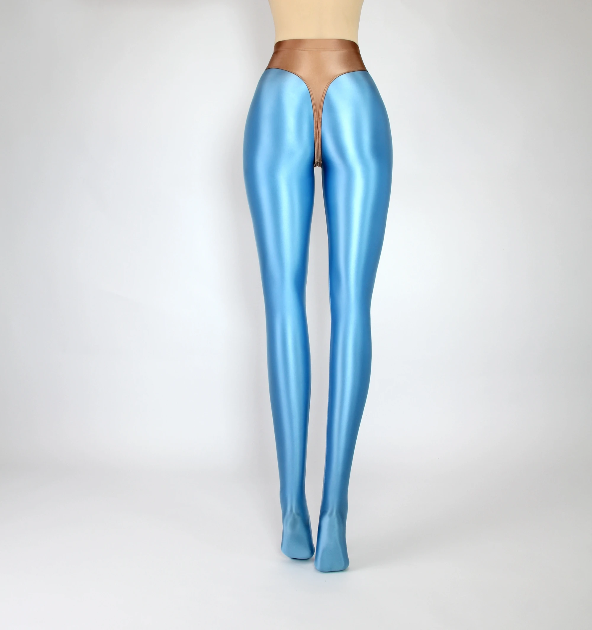 HYRAX Satin solid color smooth tight pants silk oil gloss high waist high fork shorts thong sexy beach swim pants