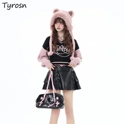 Pullovers Women Spliced Knited Loose Letter Printed All-match Hotsweet Fashion Cozy Ins Sexy Girls Streetwear Off-shoulder Y2k