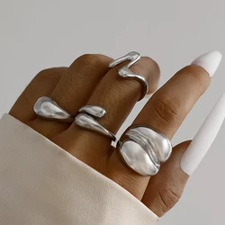 Tocona Fashion Elegant Circle Geometry Opening Joint Rings Set for Women Men Trendy Alloy Heavy Metal Party Wedding Jewelry
